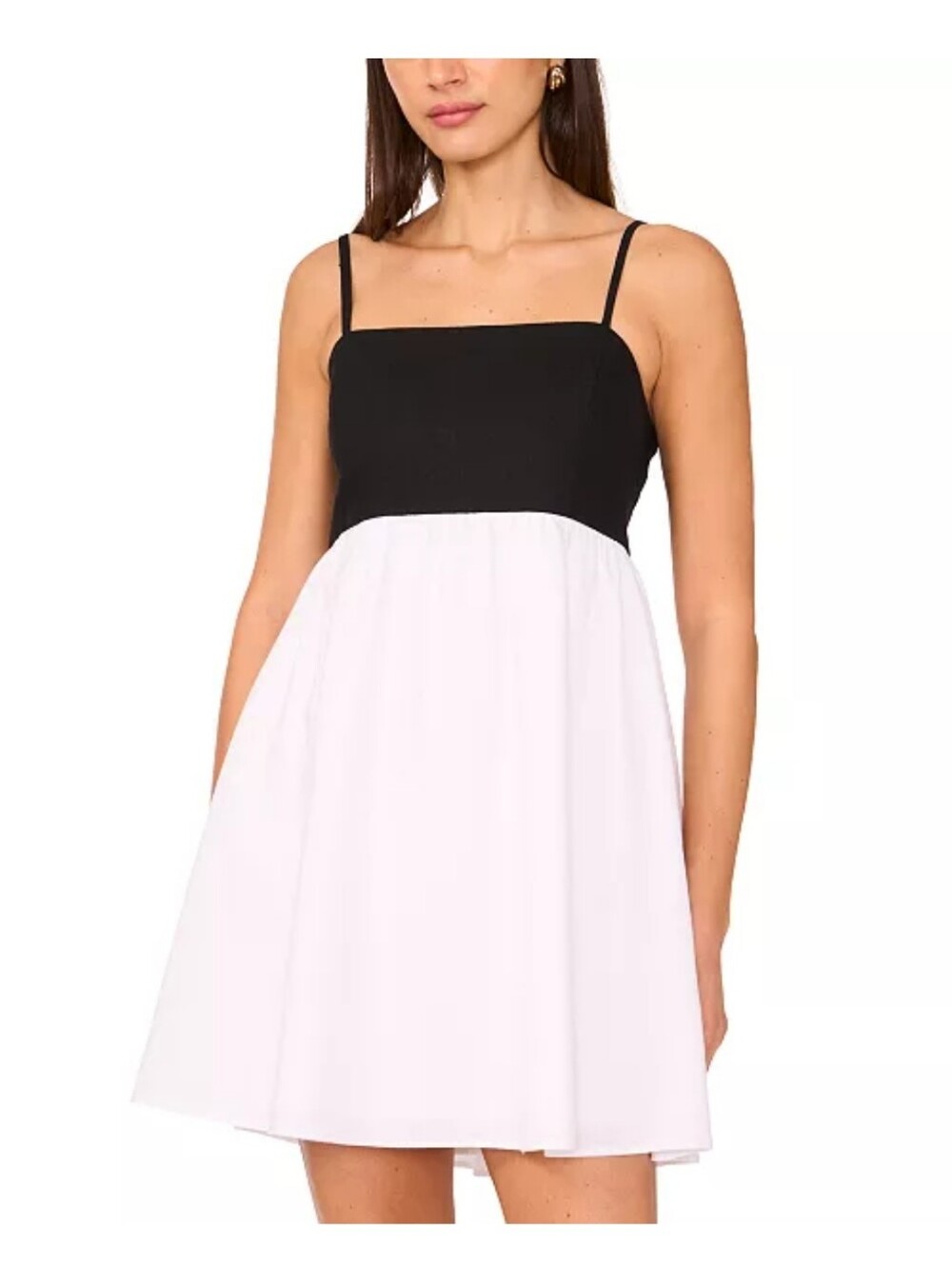 1.STATE Colorblock Midi Dress Large Black White Linen Blend Sundress Spaghetti